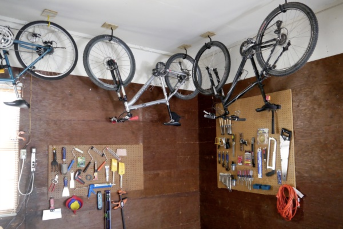 store bike on ceiling