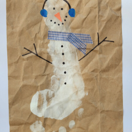 Snowman footprint art